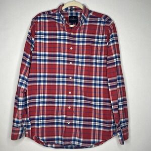 American Eagle Men's Medium Tall MT Red Plaid Flannel Shirt‎ Prep Fit Button-Up